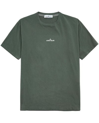 Stone Island Logo-Print Cotton T-Shirt - Green