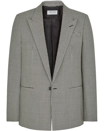Saint Laurent Monochrome Checked Wool-blend Blazer - Grey