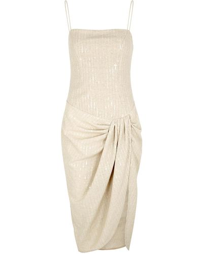 GIUSEPPE DI MORABITO Stone Sequin-embellished Woven Midi Dress - Natural