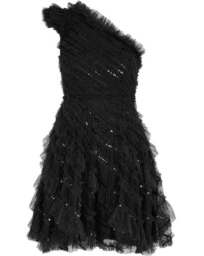 Needle & Thread Spiral Sequin-embellished Tulle Mini Dress - Black