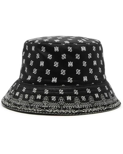 Amiri Logo And Paisley-Print Silk Bucket Hat - Black