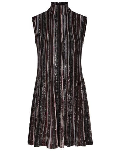 Missoni Striped Embellished Fine-knit Mini Dress - Black