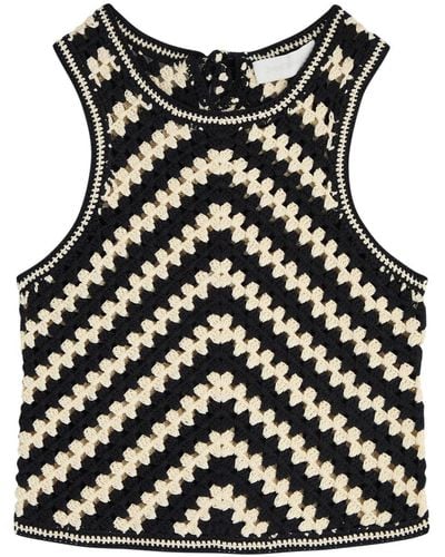 Zimmermann Halliday Striped Crochet Tank - Black