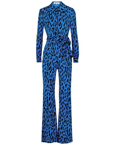 Diane von Furstenberg Milly Printed Jersey Jumpsuit - Blue
