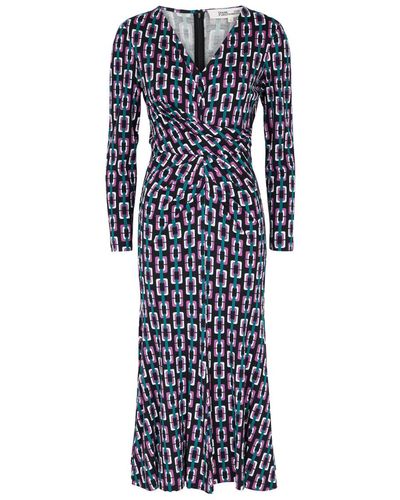 Diane von Furstenberg New Timmy Printed Jersey Midi Dress - Blue