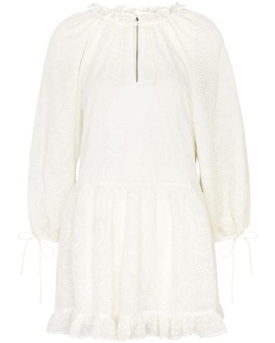 Alice + Olivia Sherrie Broderie Anglaise Chiffon Mini Dress - White