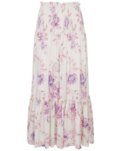 LoveShackFancy Brenner Floral-print Linen-blend Midi Skirt - Purple