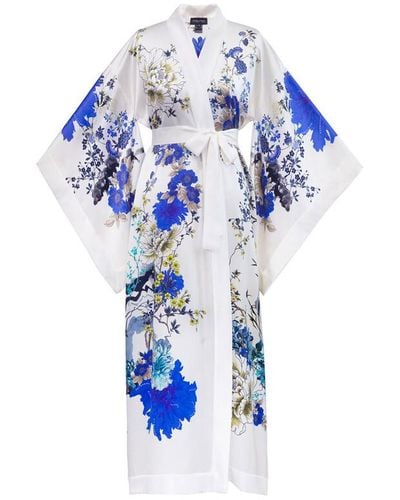 Meng White Silk Satin Kimono