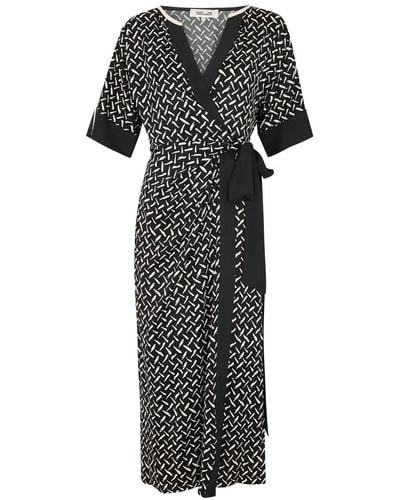 Diane von Furstenberg Dorothea Printed Jersey Midi Wrap Dress - Black