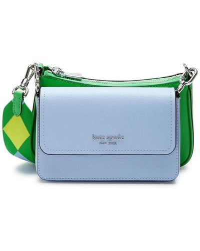 Kate Spade Double Up Colourblocked Leather Cross-body Bag - Green