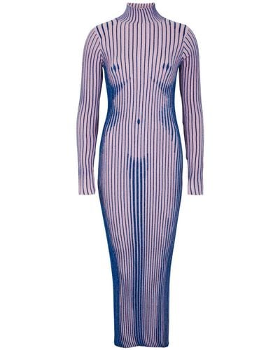 Jean Paul Gaultier Trompe L'Oeil Ribbed Wool-Blend Midi Dress - Blue