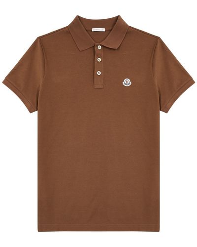 Moncler Logo Piqué Cotton Polo Shirt - Brown
