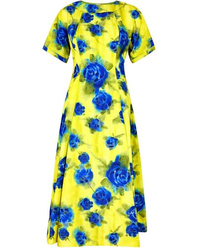 Marni Floral-print Taffeta Midi Dress - Blue