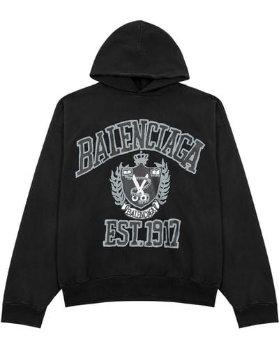 Balenciaga Diy University Hooded Cotton Sweatshirt - Black