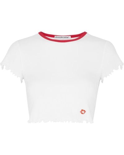 T By Alexander Wang Alexanderwang. T Logo Cropped Cotton T-shirt - White