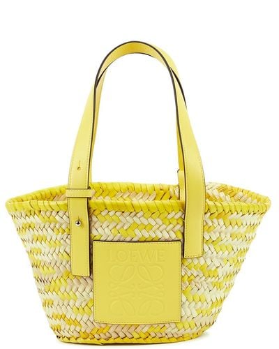 Loewe X Paula's Ibiza Small And Sand Raffia Basket Bag - Yellow