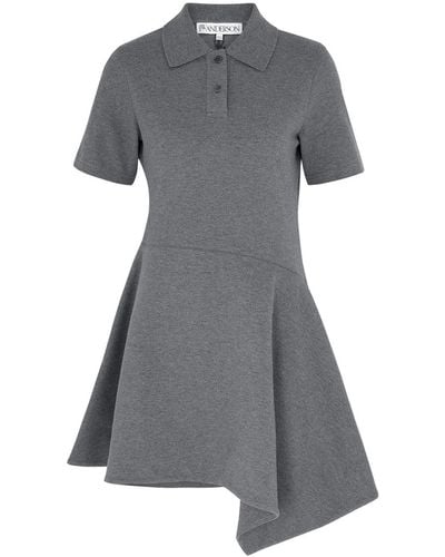 JW Anderson Asymmetric Piqué Cotton Mini Polo Dress - Gray