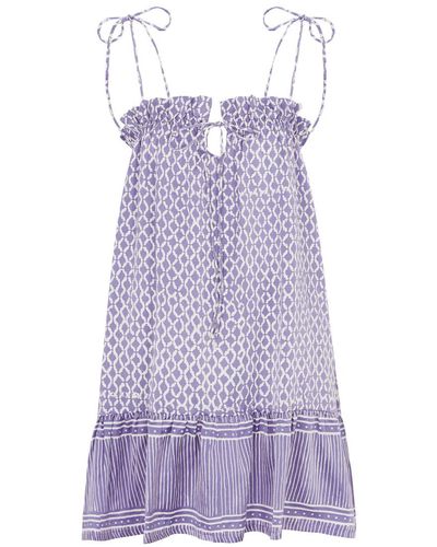 Cloe Cassandro Daisy Printed Silk And Cotton-blend Mini Dress - Purple