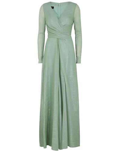 Talbot Runhof Green Metallic-weave Plissé Gown