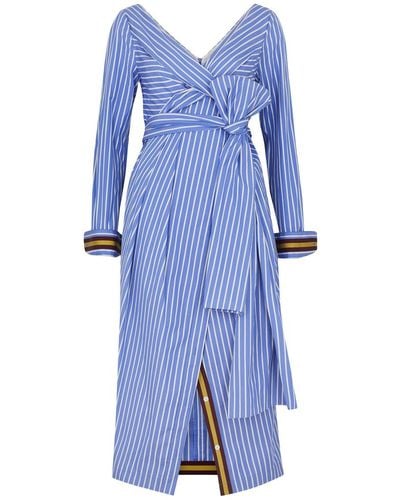 Dries Van Noten Dolada Striped Cotton Midi Dress - Blue