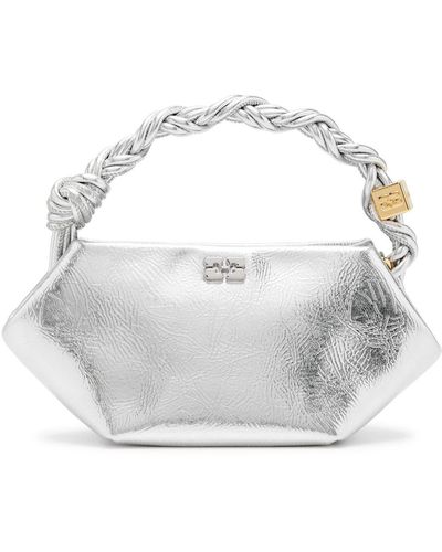 Ganni Bou Mini Metallic Leather Top Handle Bag - White