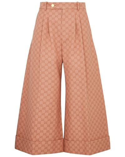 Gucci gg-jacquard Cropped Trousers - Brown