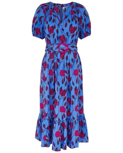 Diane von Furstenberg Lindy Printed Stretch Cotton-poplin Midi Dress - Blue