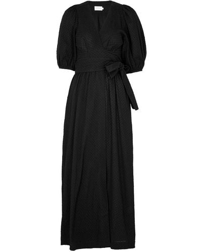 Three Graces London Bronwyn Fil Coupé Cotton Wrap Dress - Black