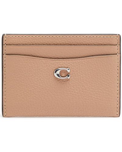 COACH Logo Leather Card Holder - Natural