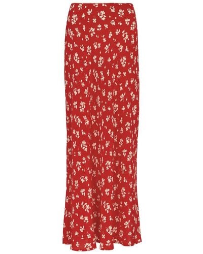 RIXO London Ardith Floral-Print Silk Midi Skirt - Red