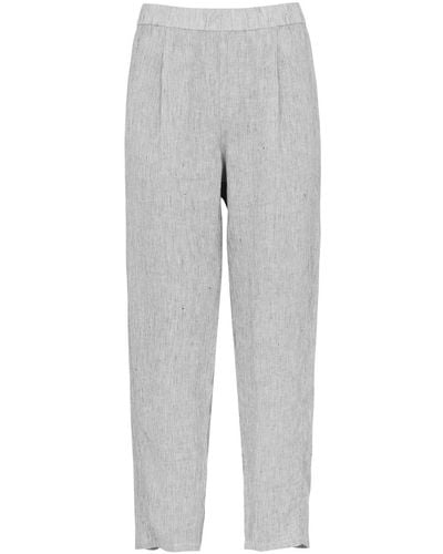 Eileen Fisher Tapered Linen Trousers - Grey