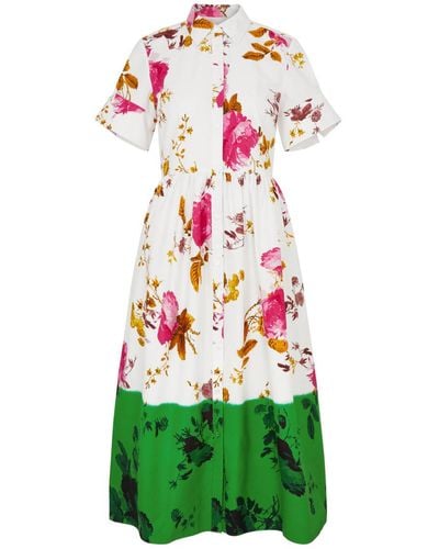 Erdem Floral-Print Cotton Midi Dress - Green