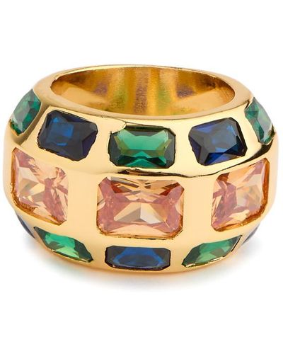 Timeless Pearly Crystal-Embellished 24Kt-Plated Ring - Multicolour