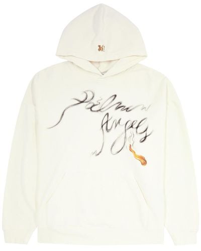 Palm Angels foggy Printed Hooded Cotton Sweatshirt - Natural