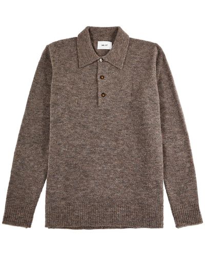 NN07 Alfie Wool-blend Polo Sweater - Brown