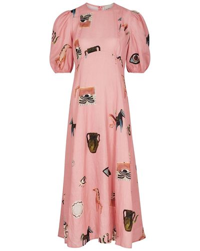 ALÉMAIS Cleo Printed Linen Maxi Dress - Pink
