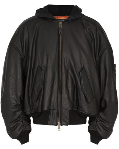 Balenciaga Diy Metal Hooded Leather Bomber Jacket - Black