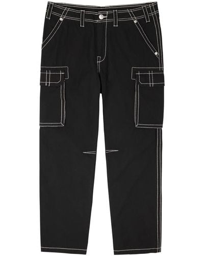 True Religion Embroidered Cotton Cargo Trousers - Black