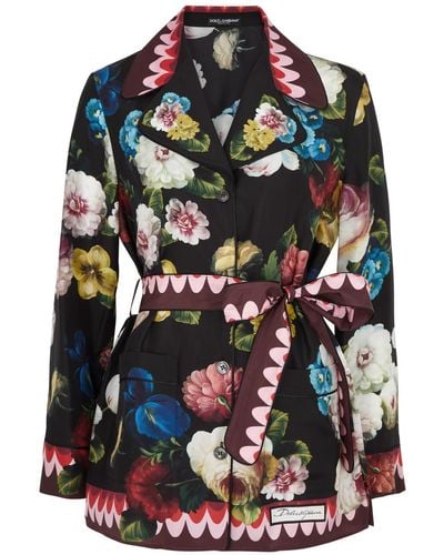 Dolce & Gabbana Floral-Print Silk-Satin Shirt - Black