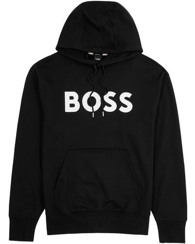 BOSS Logo Hooded Cotton Sweatshirt - Black