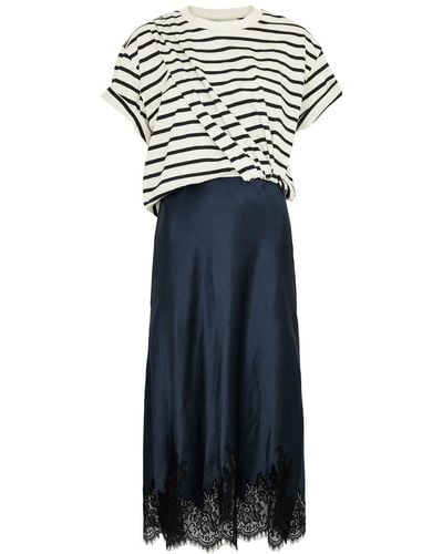 3.1 Phillip Lim Striped Cotton And Satin Midi Dress - Blue