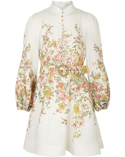 Zimmermann Matchmaker Floral-print Linen Mini Dress - White