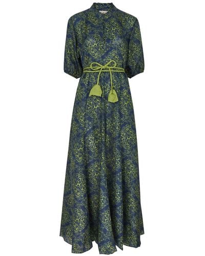 Hannah Artwear Oceanus Printed Silk Maxi Dress - Green