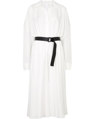 Norma Kamali Belted Matte Satin Shirt Dress - White
