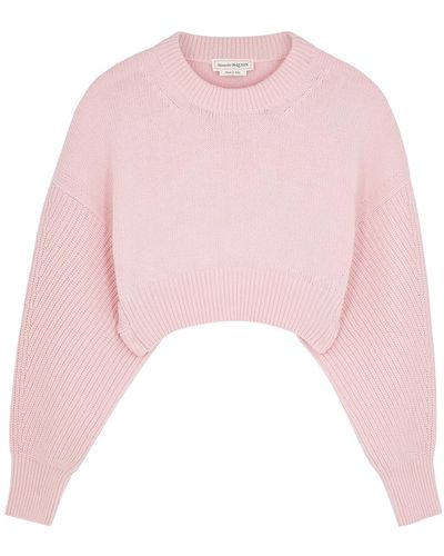 Alexander McQueen Light Pink Cropped Wool Sweater