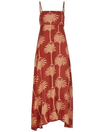 Hannah Artwear Franca Printed Silk Maxi Dress - Red