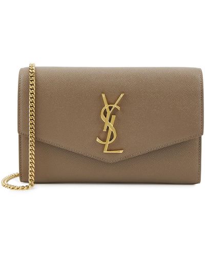Saint Laurent Leather Wallet-On-Chain, Wallet Bag, , Leather - Brown