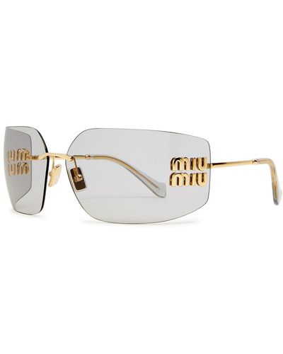 Miu Miu Rimless Rectangle-frame Wraparound Sunglasses - Metallic