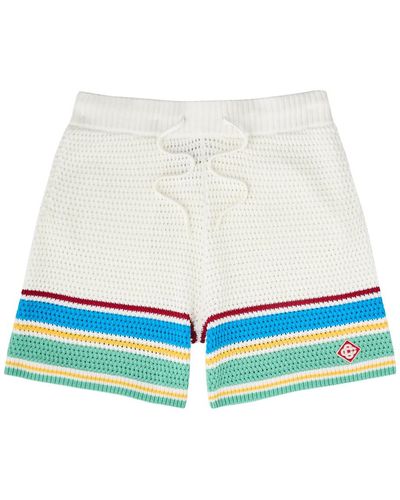 Casablanca Tennis Club Striped Crochet-Knit Shorts - Blue