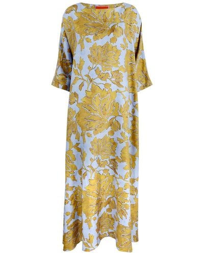 La DoubleJ Muumuu Floral-Print Silk Maxi Dress - Metallic
